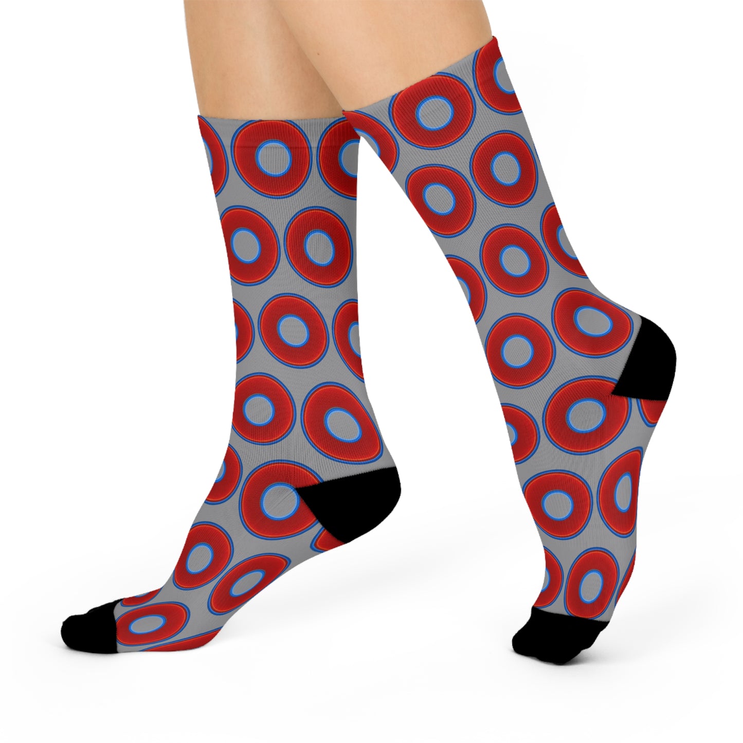 Lumpy Sox - cushioned crew - vivid red donut print w/gray background