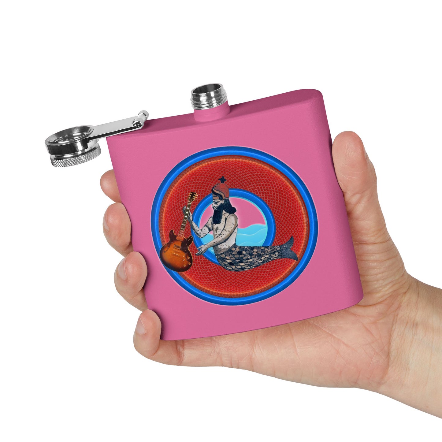 Lump's Donut Flask 6 oz -  "OG Flask" - red/blue rustic donut - [*w/your choice of 6 backgrounds]