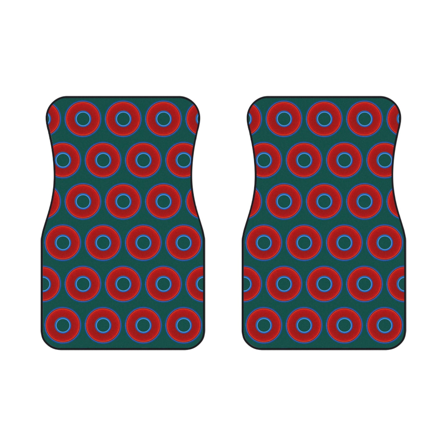 Contacted Car Mats - Set of 2/Front - vivid donut print w/dark Fenway green background