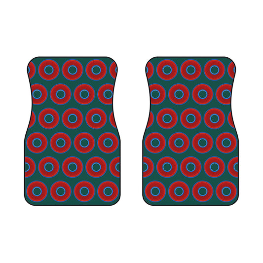 Contacted Car Mats - Set of 2/Front - vivid donut print w/dark Fenway green background