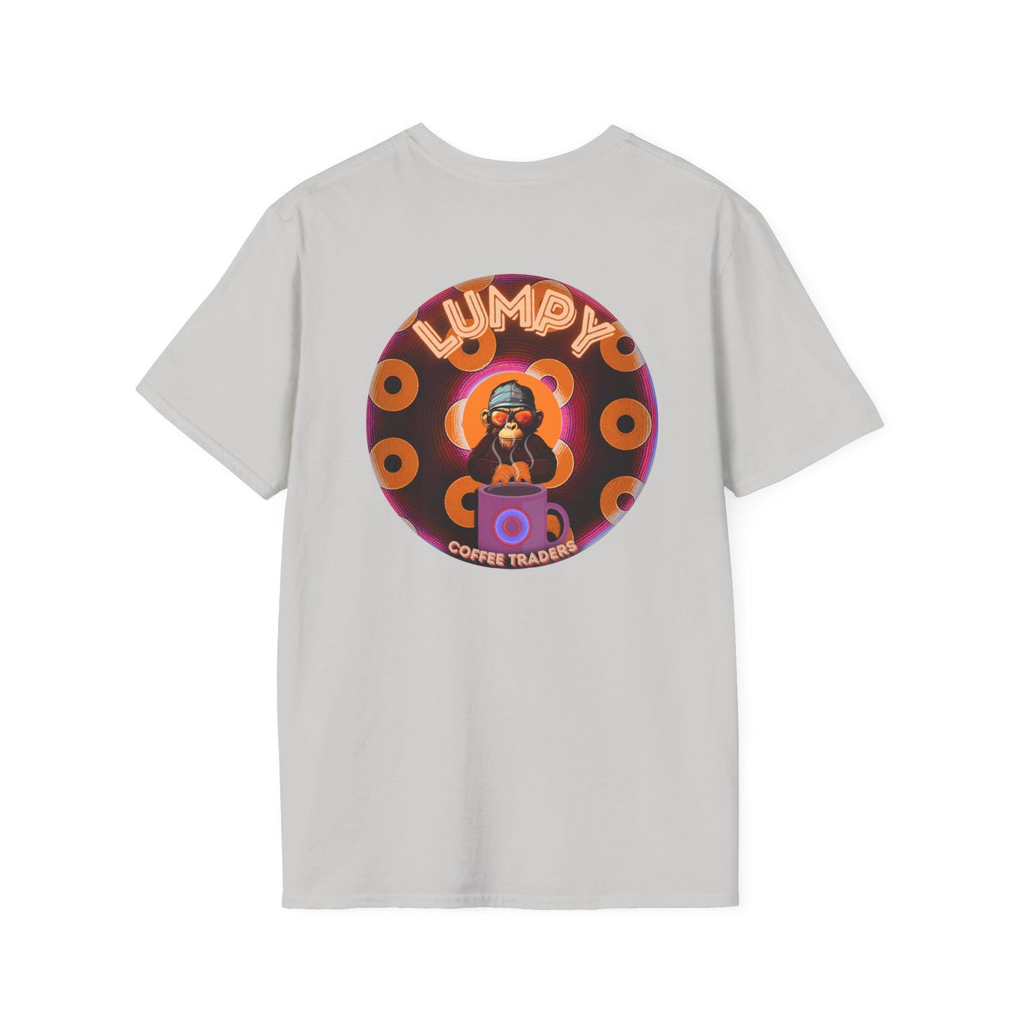 Coffee Traders Tee - Unisex Soft-Style - "Blastoff " - paradoxical donuts - variant 1 - mothership front/logo back