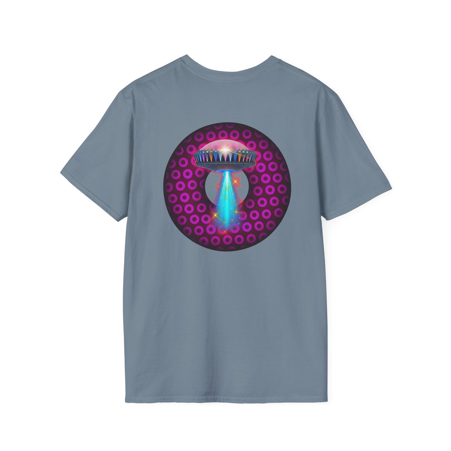 Coffee Traders Tee - Unisex Soft-Style - "Blastoff " - paradoxical donuts - variant 2 - logo front/mothership back