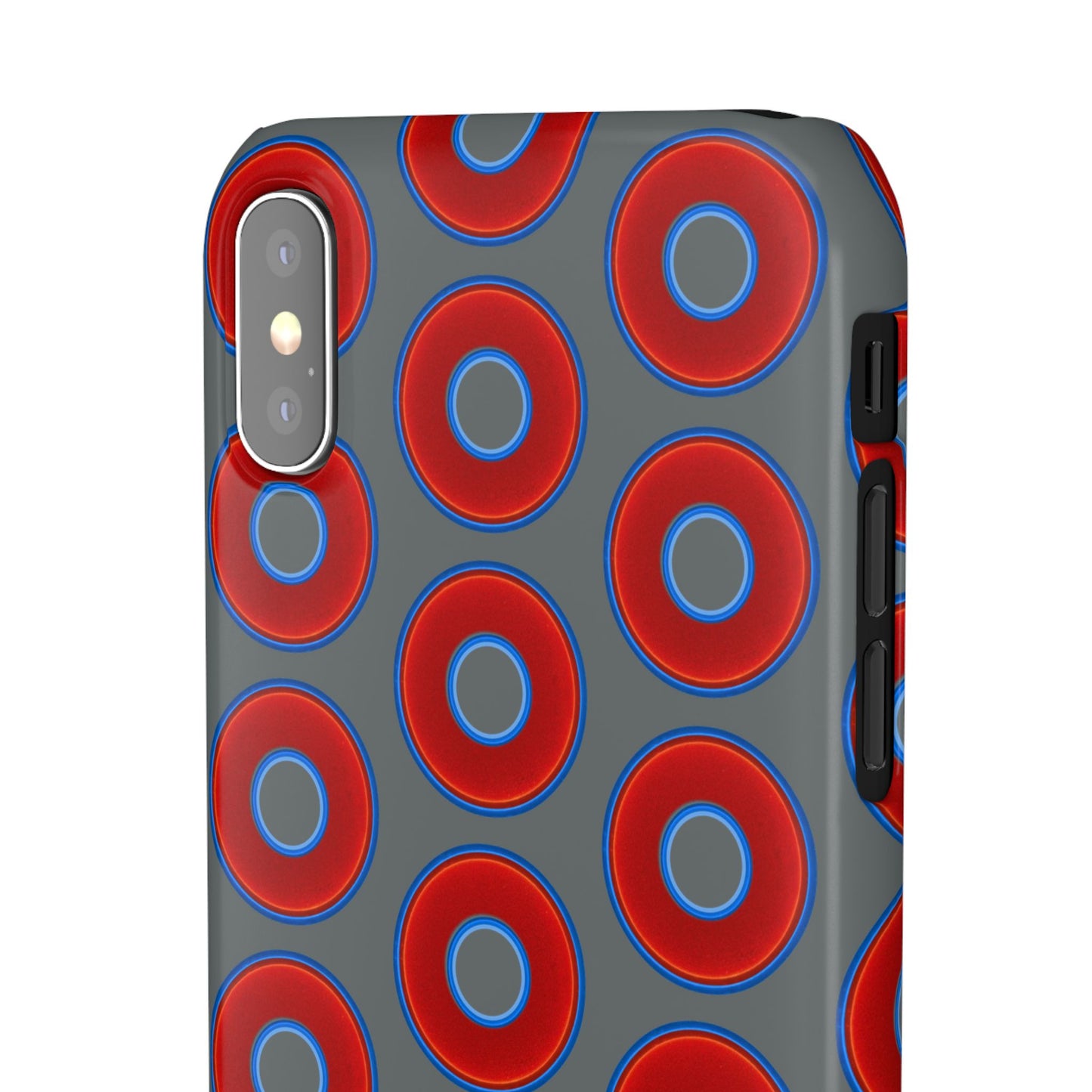 Lumpy Donut Snap Case - red vivid donut print w/dark gray background