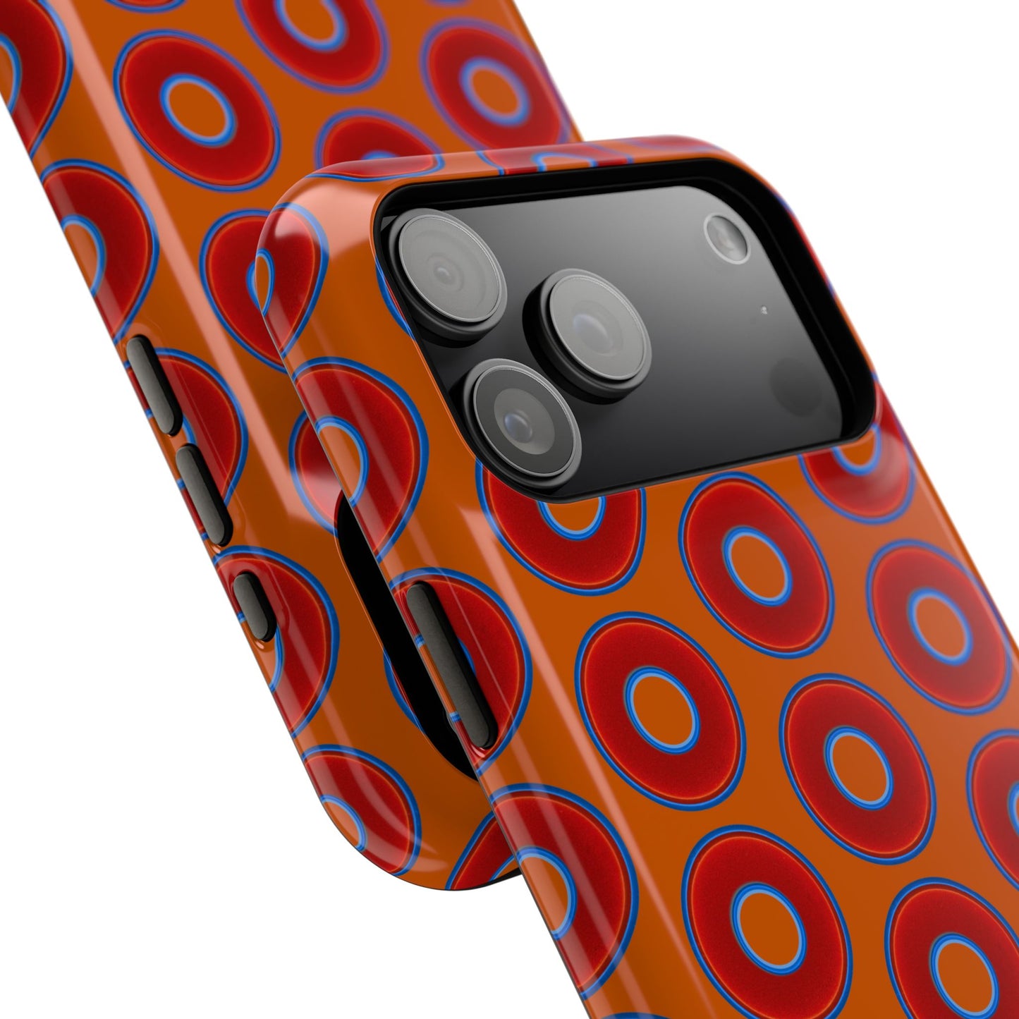 Impact-Resistant Lumpy Donut Case - red vivid donut print w/dark orange background