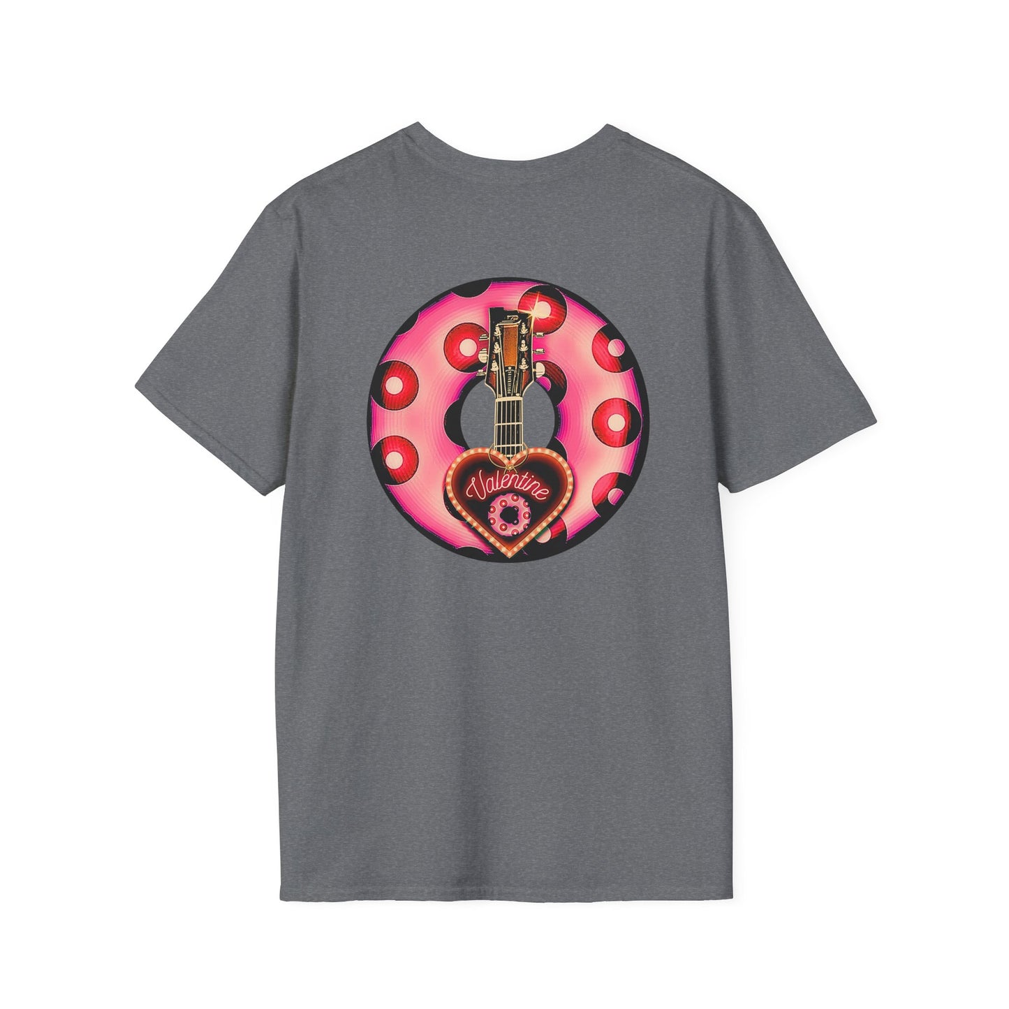 Classic Donut Tee - Unisex Soft-Style - "Would You Be My Donut?" - paradoxical faded magenta/red donut - variant 1