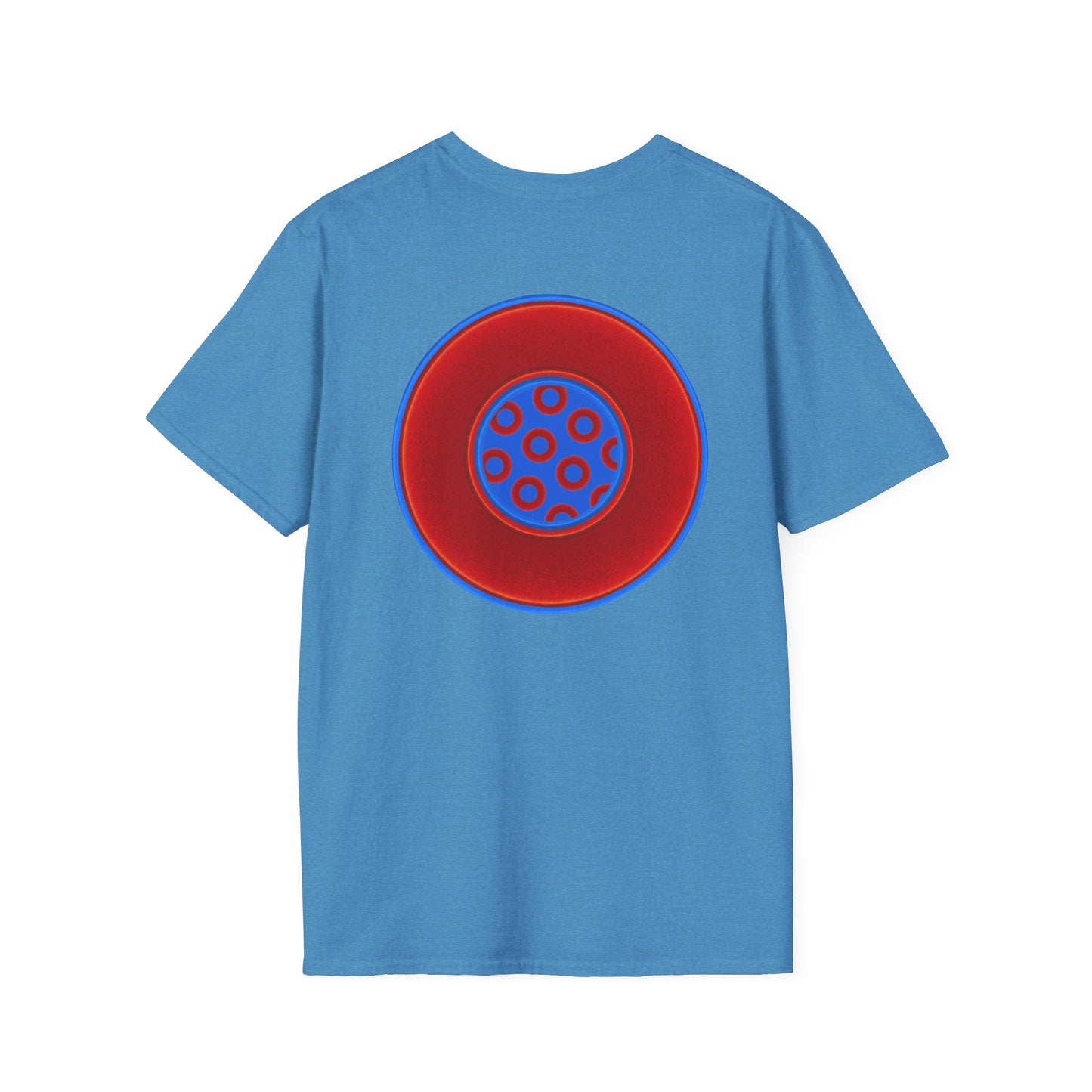 Classic Donut Tee - Unisex Soft-Style - "Portal Donut" - vivid red/blue donut  - w/royal blue - variant 1