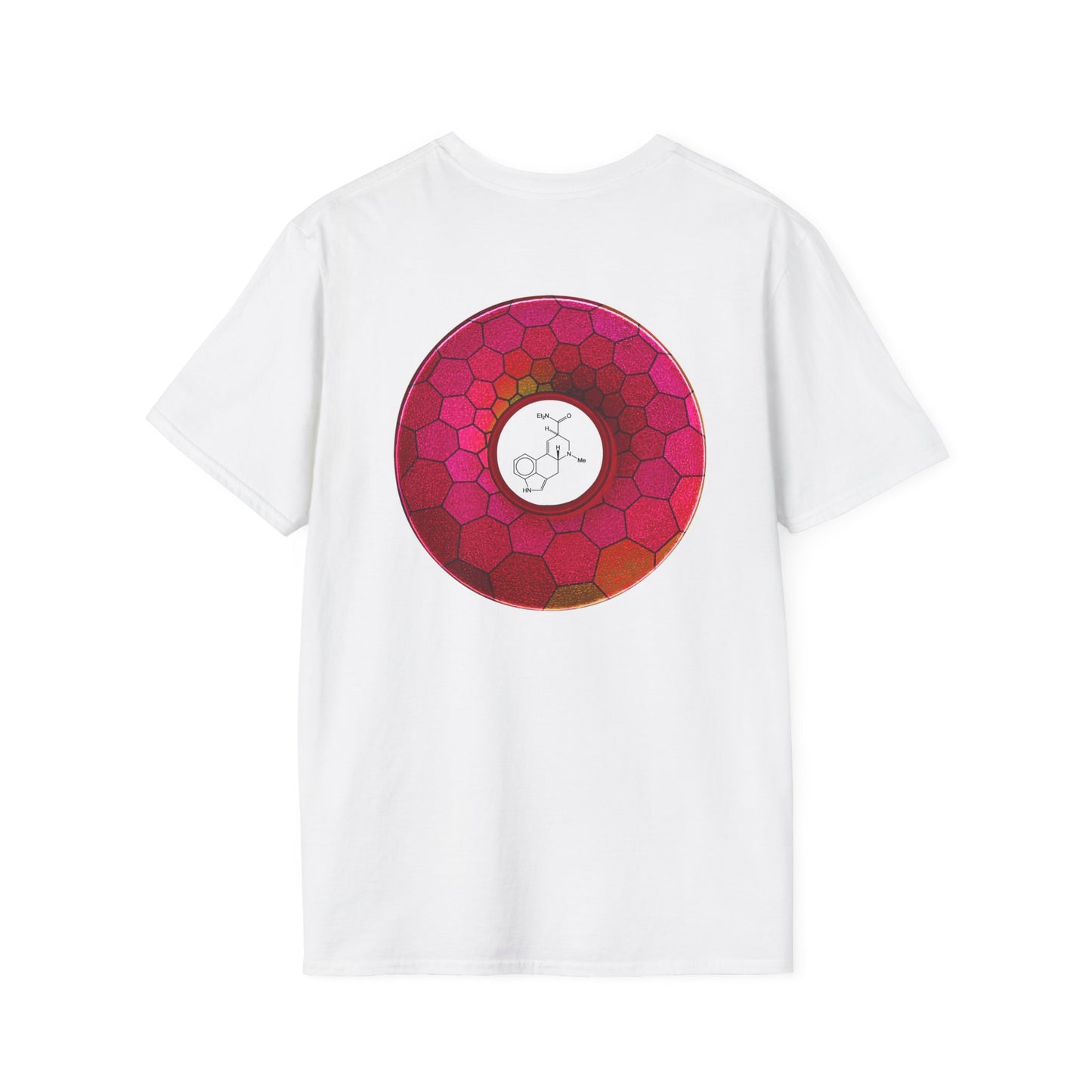 Classic Donut Tee - Unisex Soft-Style - "Dr. Albert Hofmann's Favorite Donut" - series 1.0  - variant 2 - magenta hexadonut