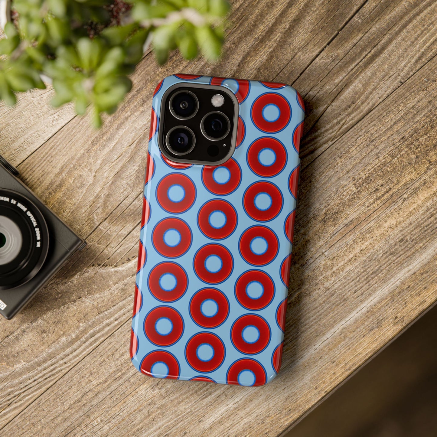 Magnetic Tough Donut Case - red vivid donut print w/sky blue background