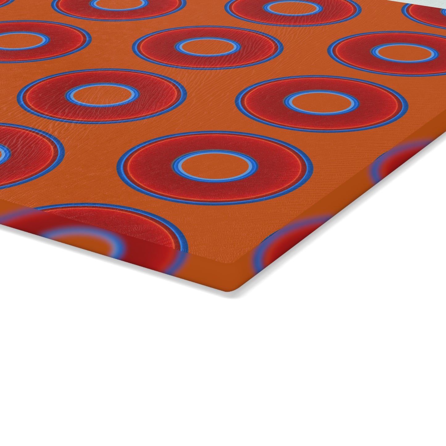 My Friend's Cutting Board - vivid red donuts w/dark orange background