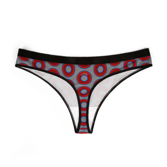 Lumpy Donut Thongs - red vivid donut print w/gray background