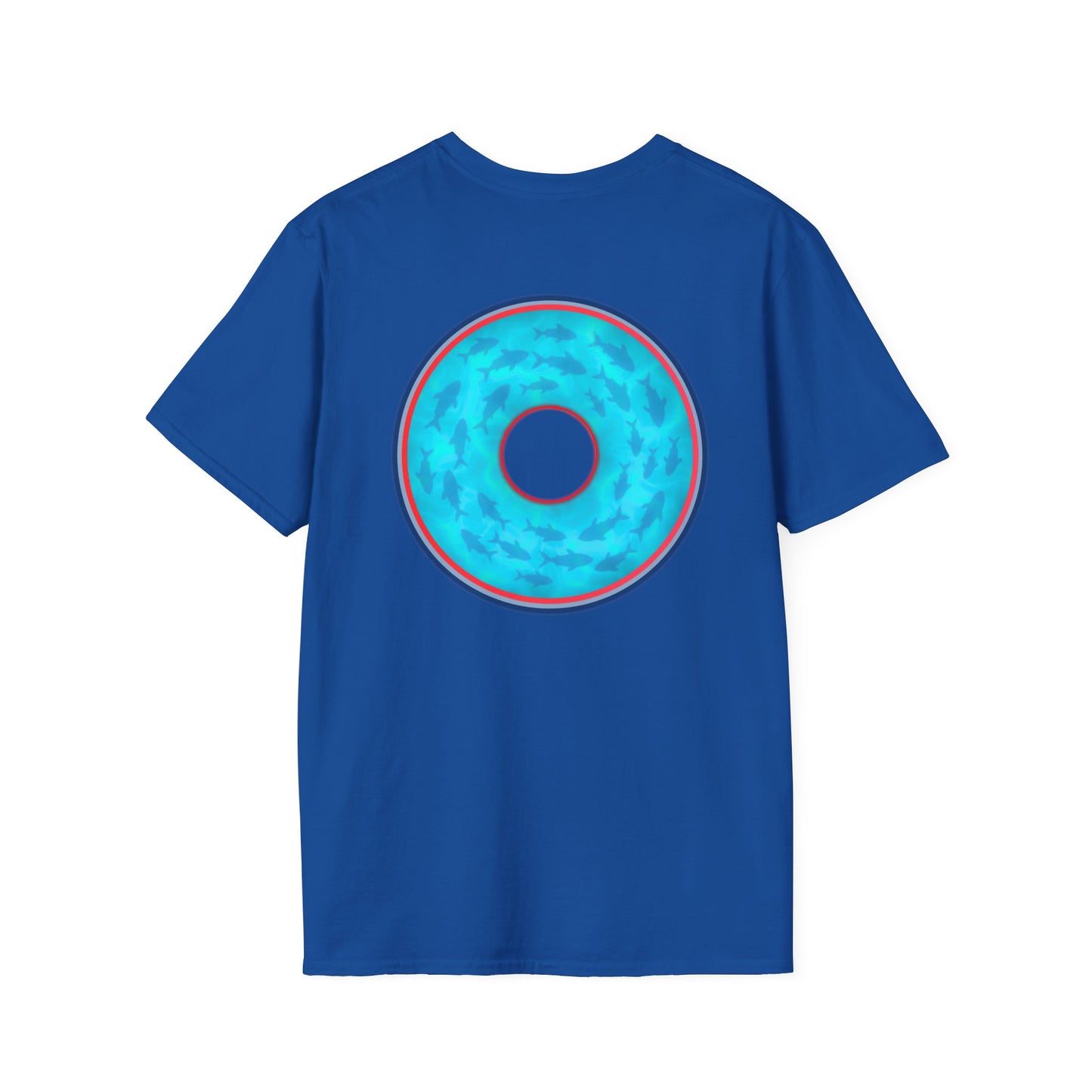 Classic Donut Tee - Unisex Soft-Style - "Skoolie of Phishies" - vivid sea donut - w/light blue water - variant 1