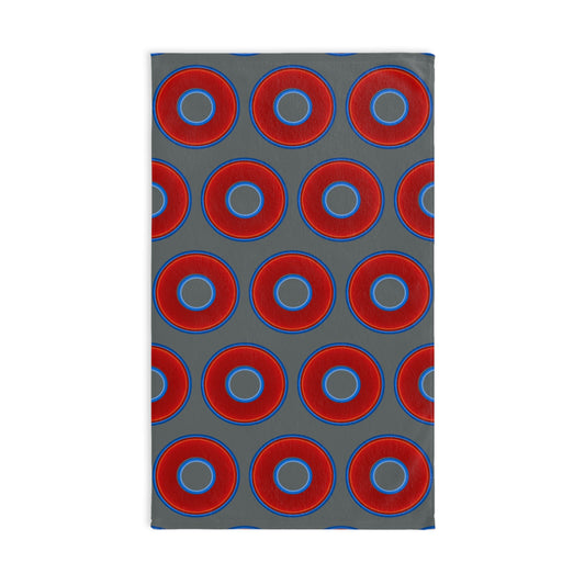 Lumpy Kitchen/Hand Towels - vivid red donuts w/dark gray background