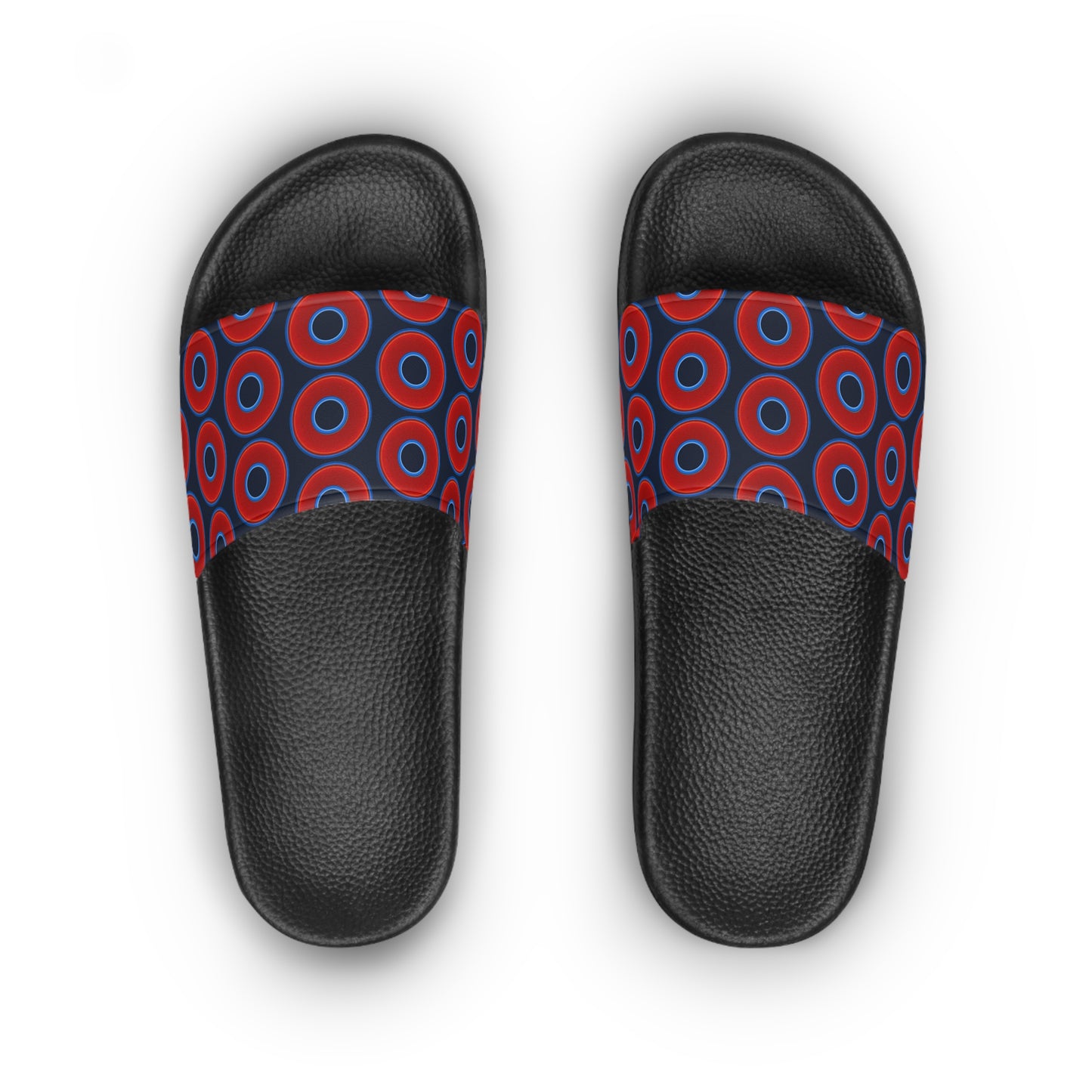 Lumpy Sandals - slip-ons - red vivid donuts w/dark teal elite blue background