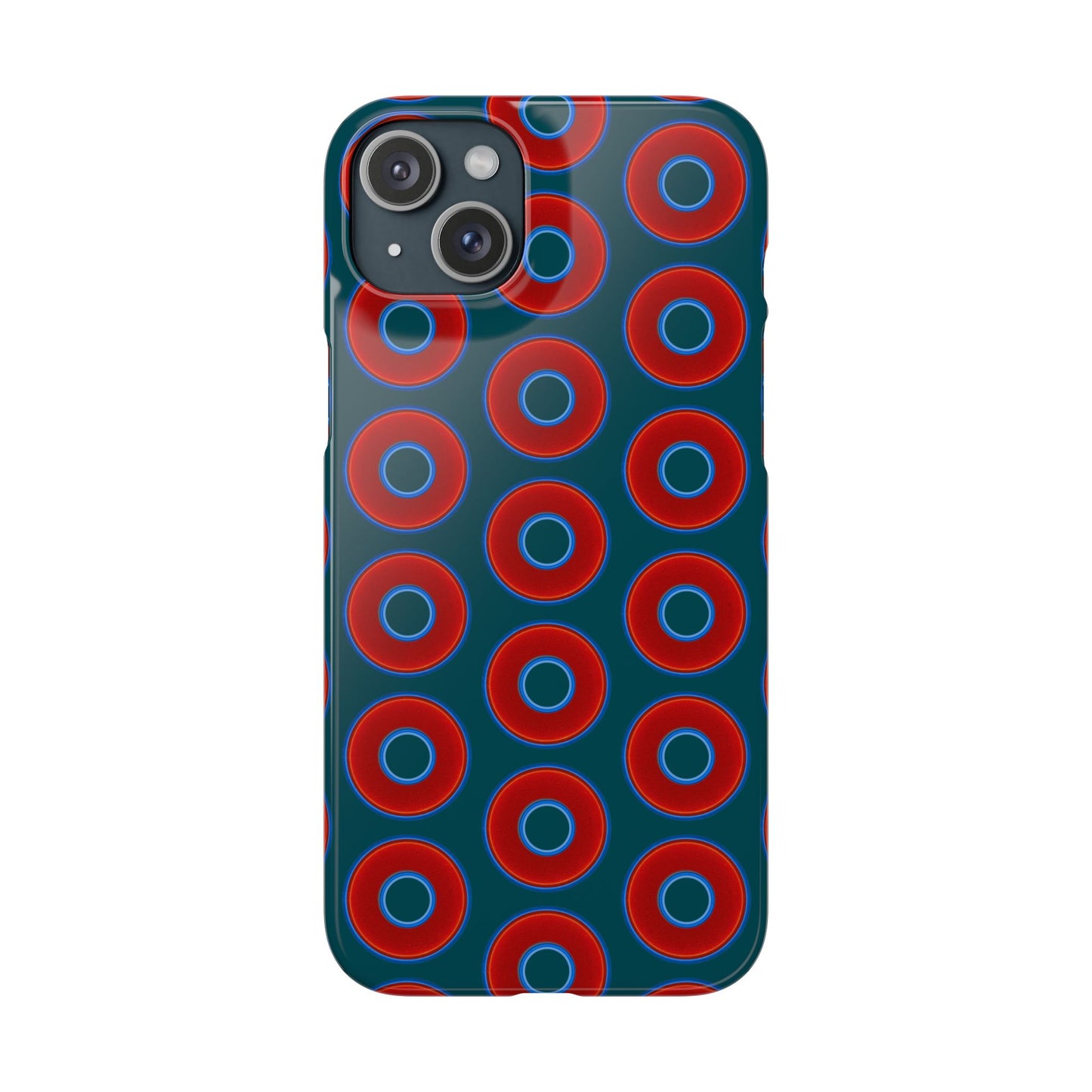 Lumpy Donut Snap Case - red vivid donut print w/midnight teal green background