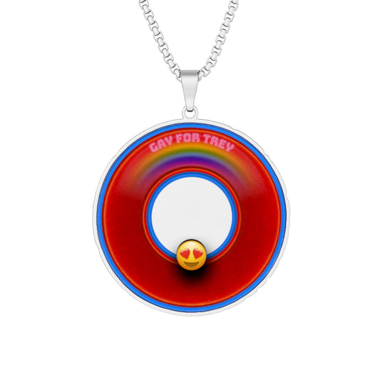 Lump's Heady Donut Necklace - 1" x 1" Stainless Steel Pendant - "Mark's Favorite Donut" - vivid red/blue donut w/heart emoji