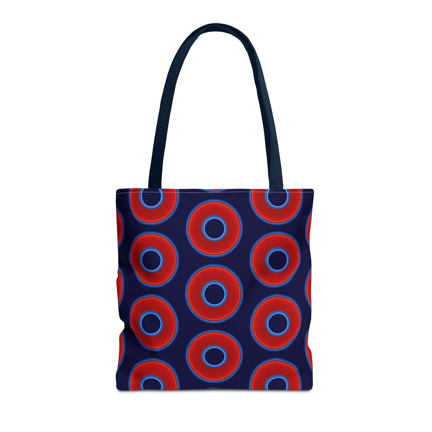 Lumpy Beach/Tote Bag - red vivid donuts w/midnight blue background