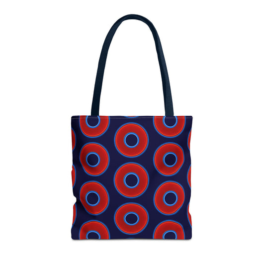 Lumpy Beach/Tote Bag - red vivid donuts w/midnight blue background