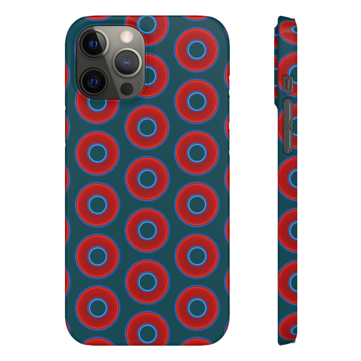 Lumpy Donut Snap Case - red vivid donut print w/midnight teal green background