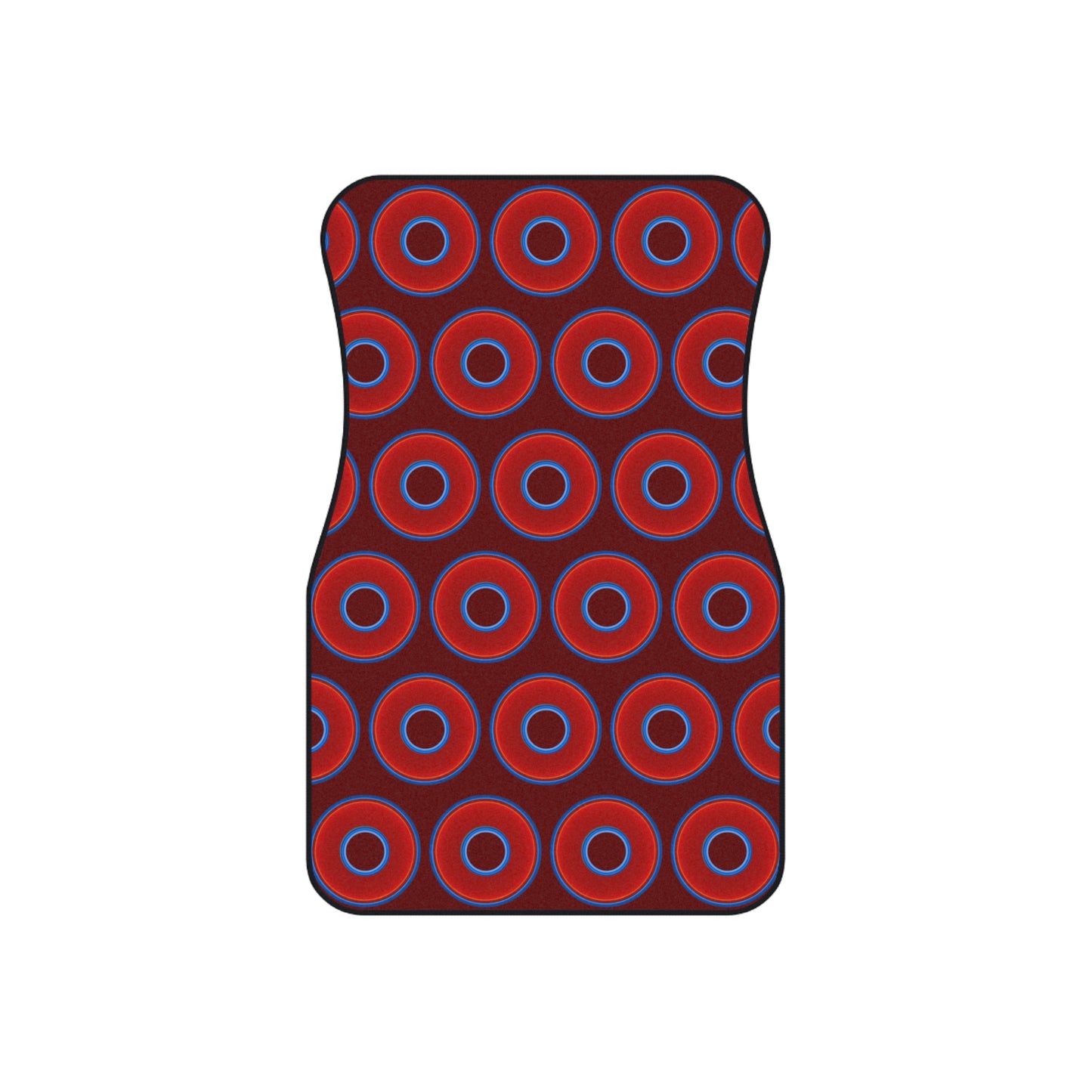 Contacted Car Mats - vivid donut print w/dark red background