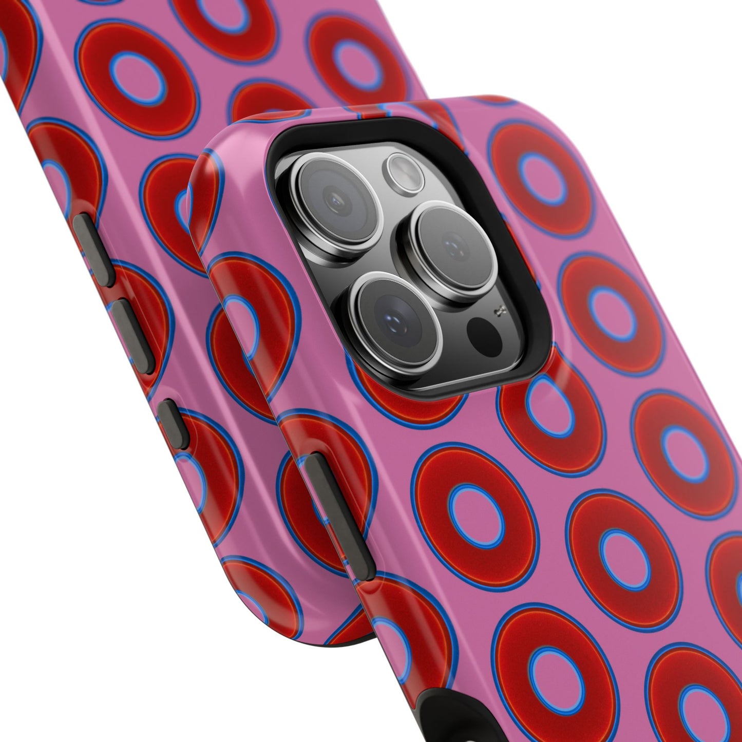 Impact-Resistant Lumpy Donut Case - red vivid donut print w/pink background
