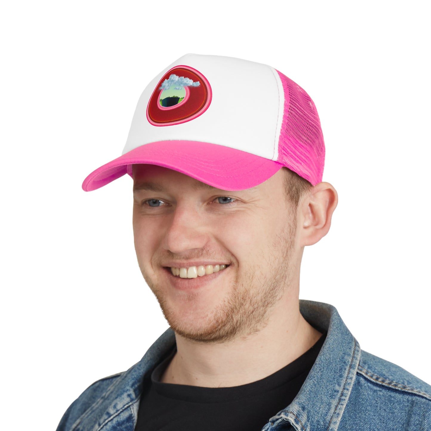 Lumpy Trucker Hat - "Got Rhombus?" - variant 2 - red/pink donut