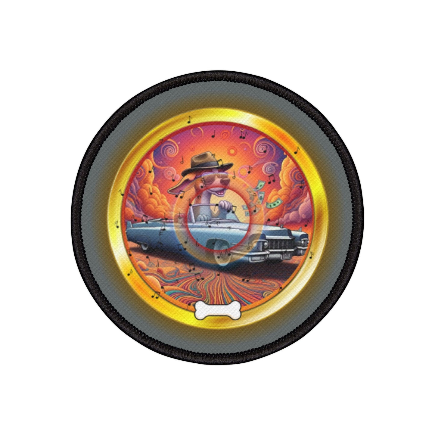 Iron-On Donut Patch - "Jimmy's Runaway Donut Patch" - orange/purple golden pic donut - variant 4