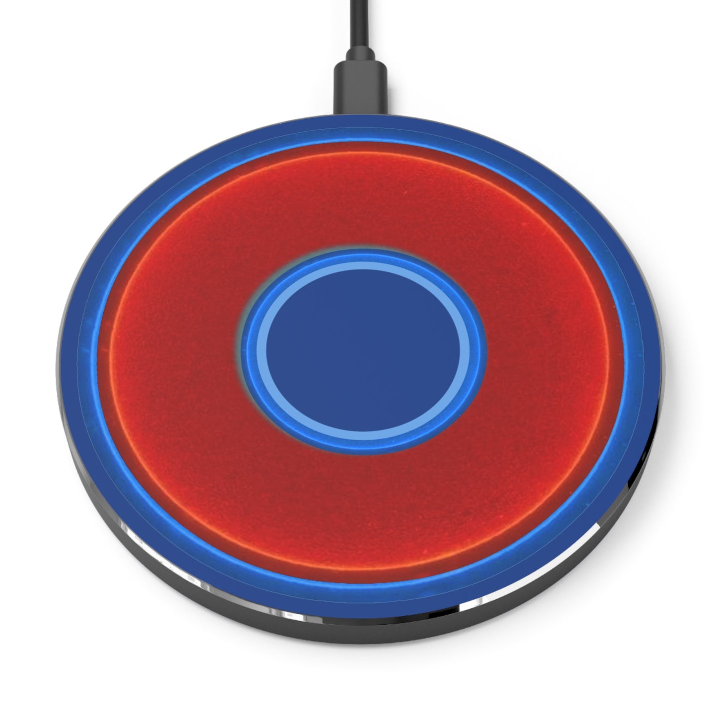 The Flow - Wireless Lumpy Donut Chargers - vivid red/blue donut w/dark blue background