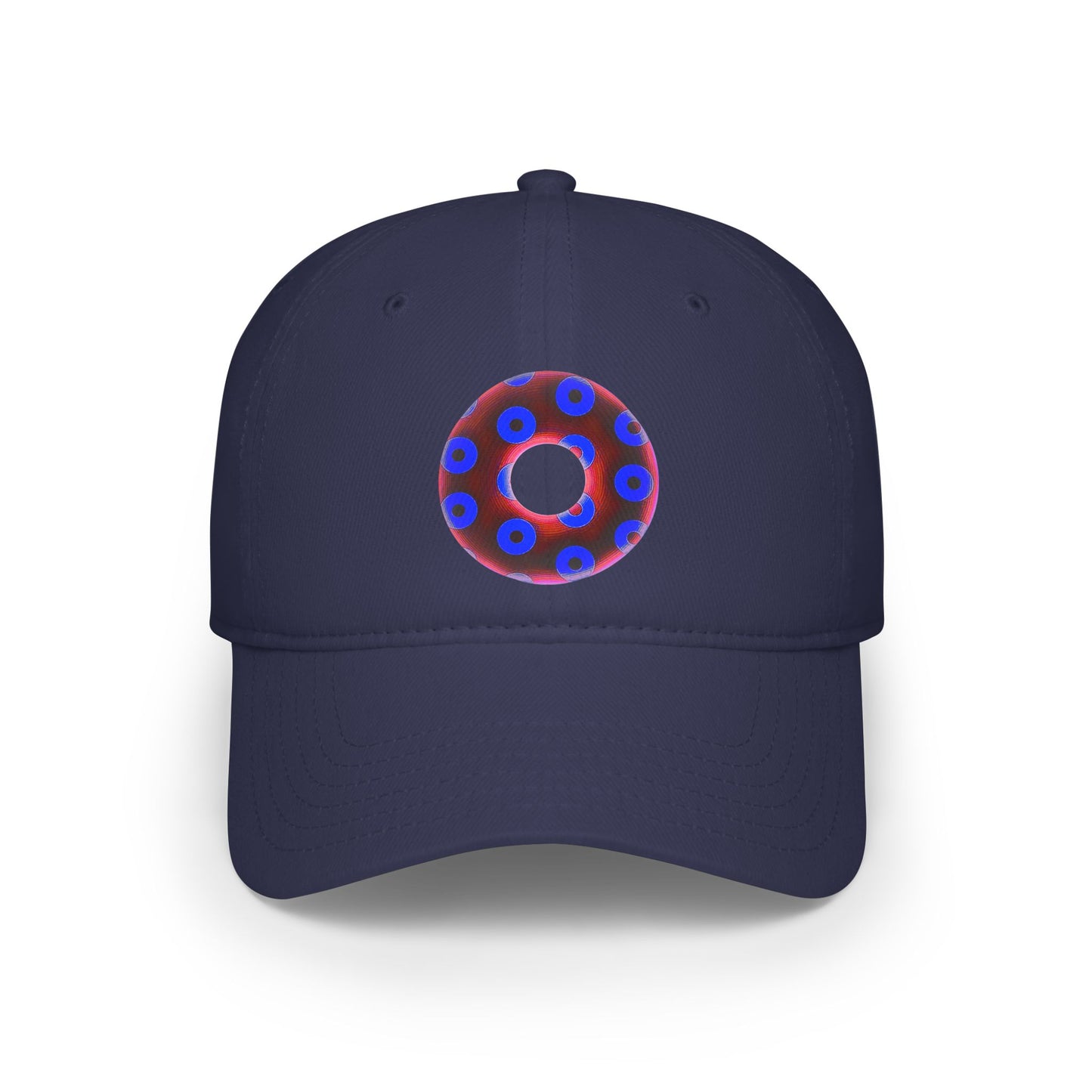 Lumpy Donut Baseball Cap - "Plain [Mary] Jane" - paradoxical dark red/royal blue blimpy donut w/