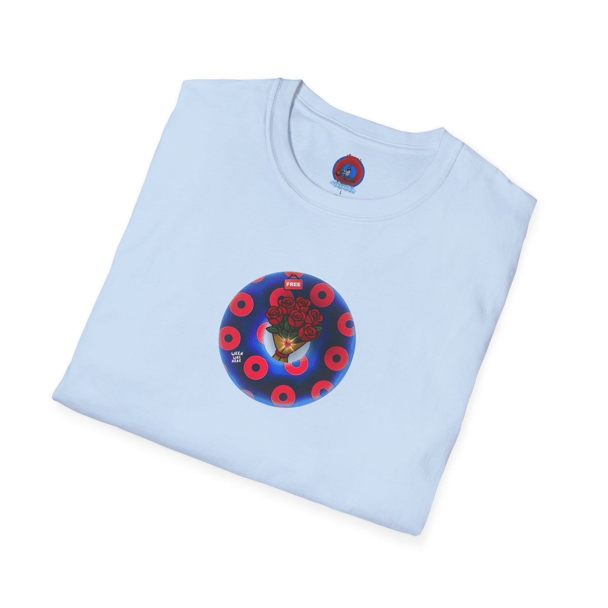 Classic Donut Tee - Unisex Soft-Style - "Donuts of Phreedom" - red/blue paradoxical blimpy donut