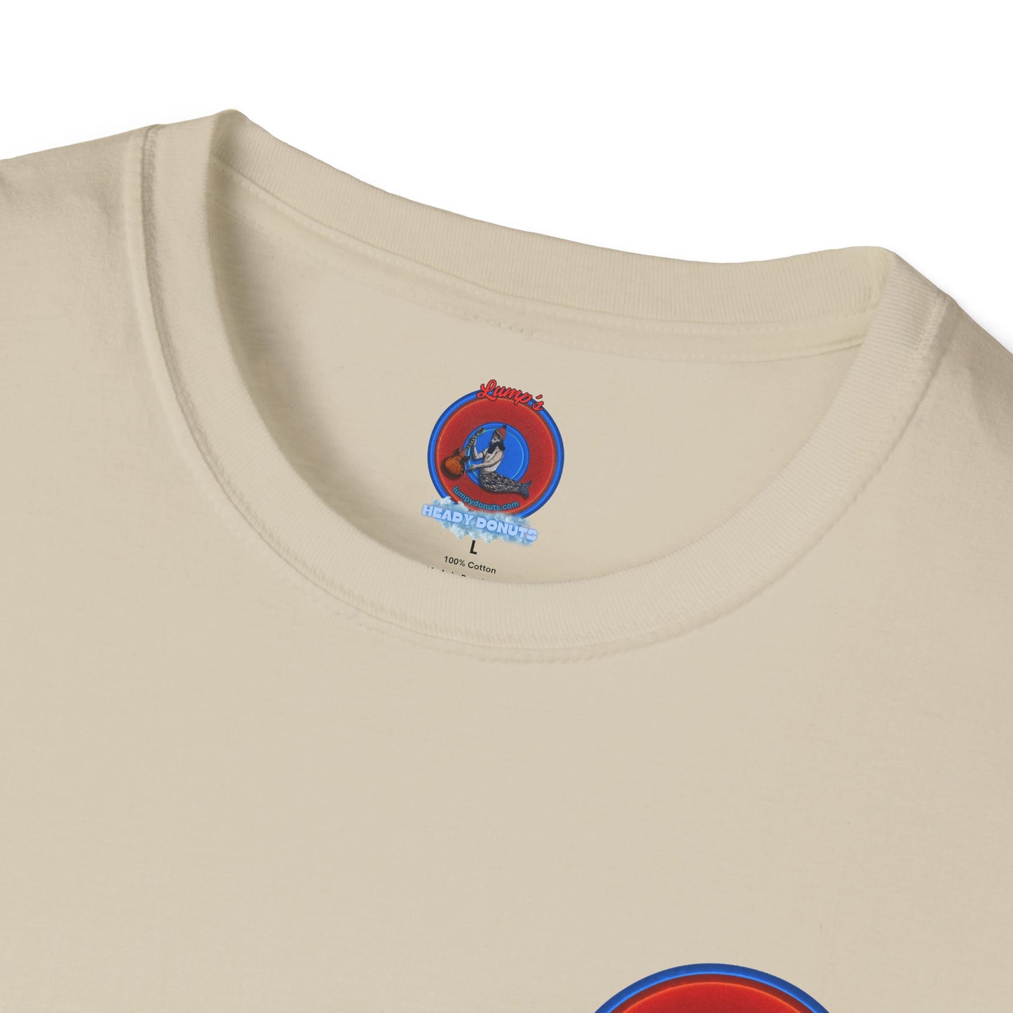 Classic Donut Tee - Unisex Soft-Style - "Phishmas Caroler's Tee " - vivid red/blue donut - variant 1