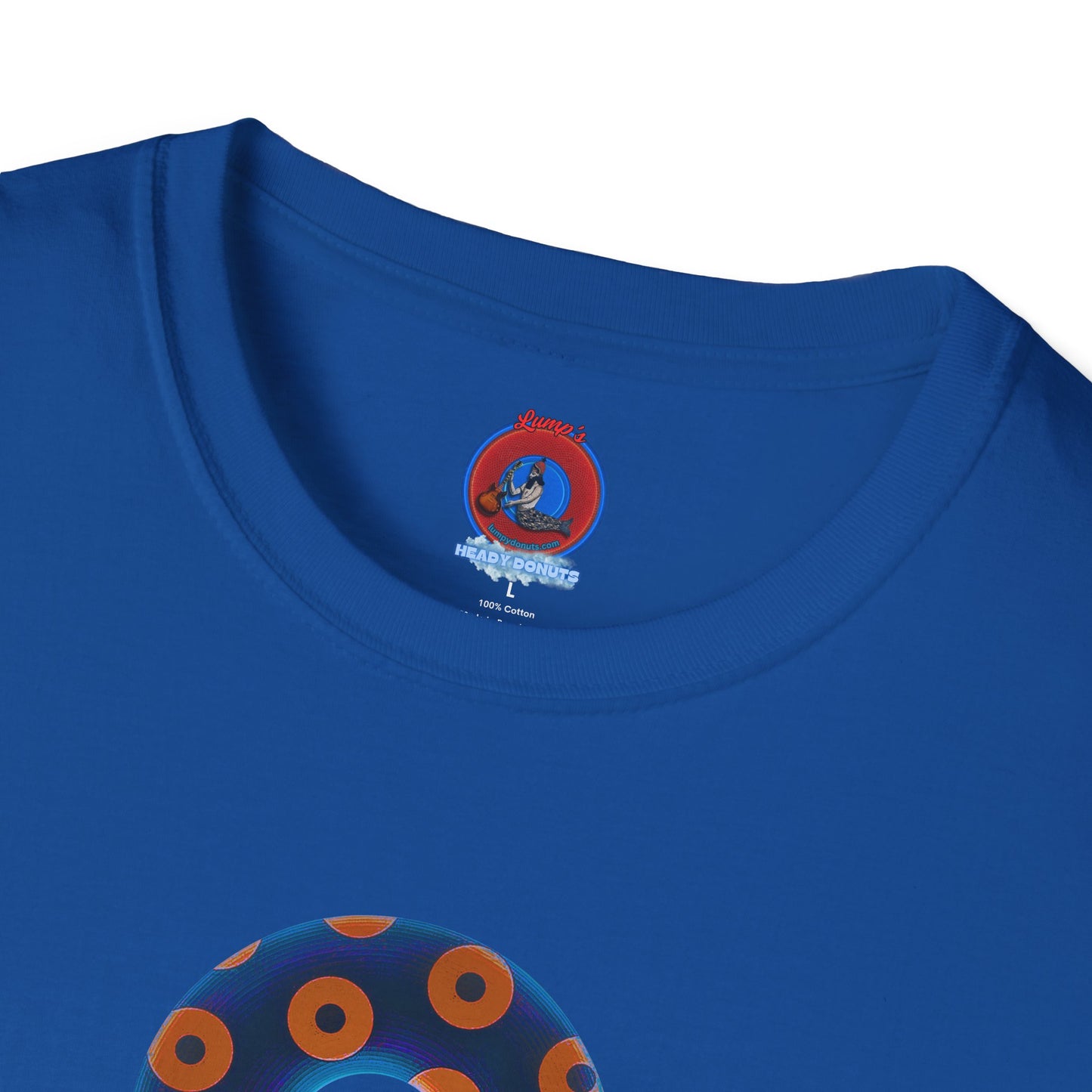Plain Donuts/Unisex Soft-Style - "Plain Blimpy Paradoxical Donuts" - dark royal blue/orange donuts