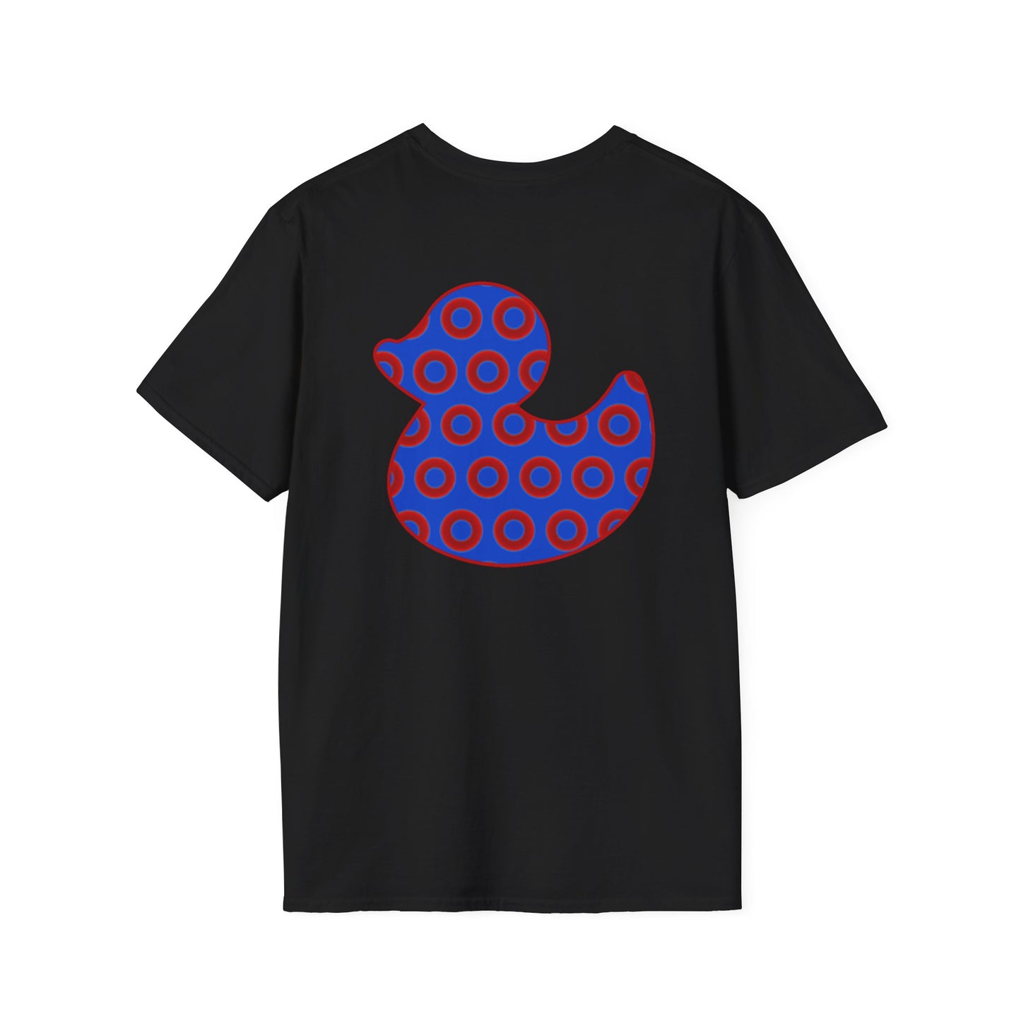 Classic Donut Tee - Unisex Soft-Style - "Rubber Ducky Bath Time Donut" - vivid red/blue donut pattern - variant 3