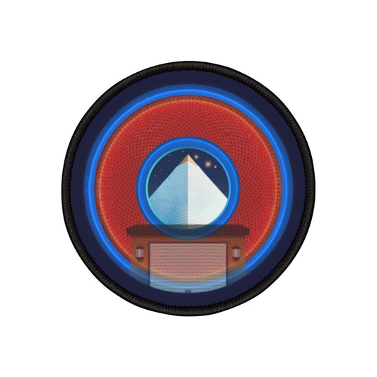 Iron-On Donut Patch - "Limestone Donut Patches so Large" - rustic red/blue donut - variant 2