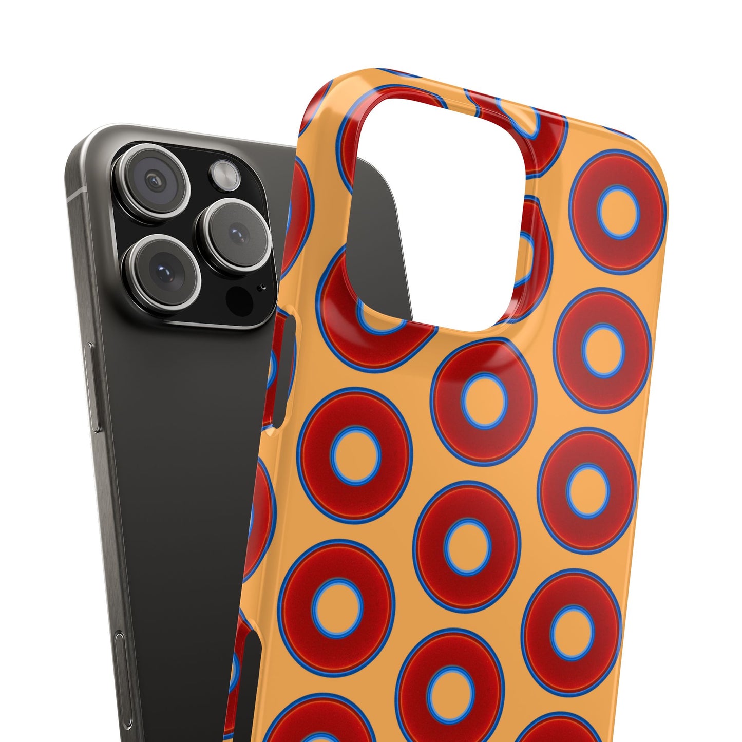 Lumpy Donut Snap Case - red vivid donut print w/creamcicle orange background