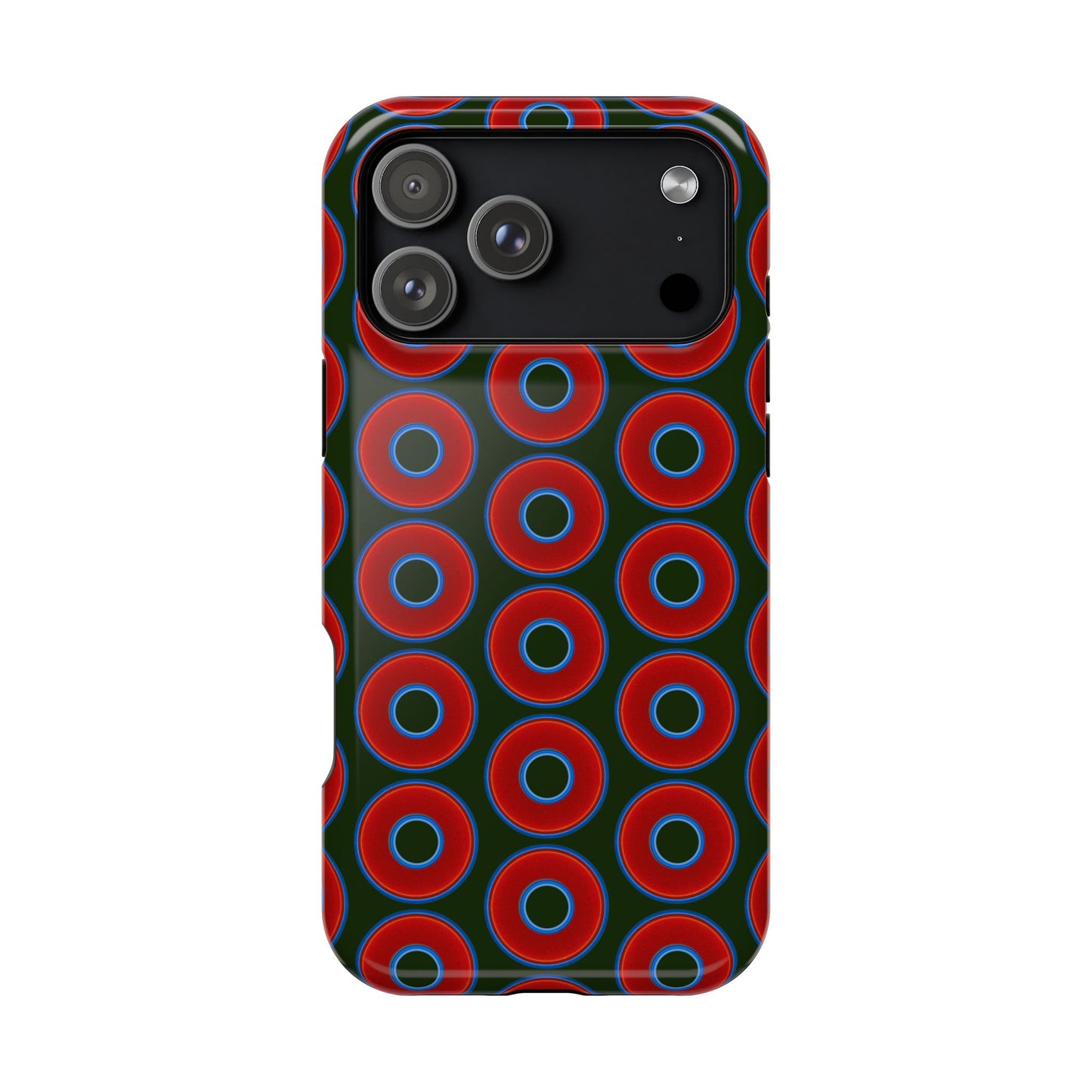 Magnetic Tough Donut Case - red vivid donut print w/deep forest green background
