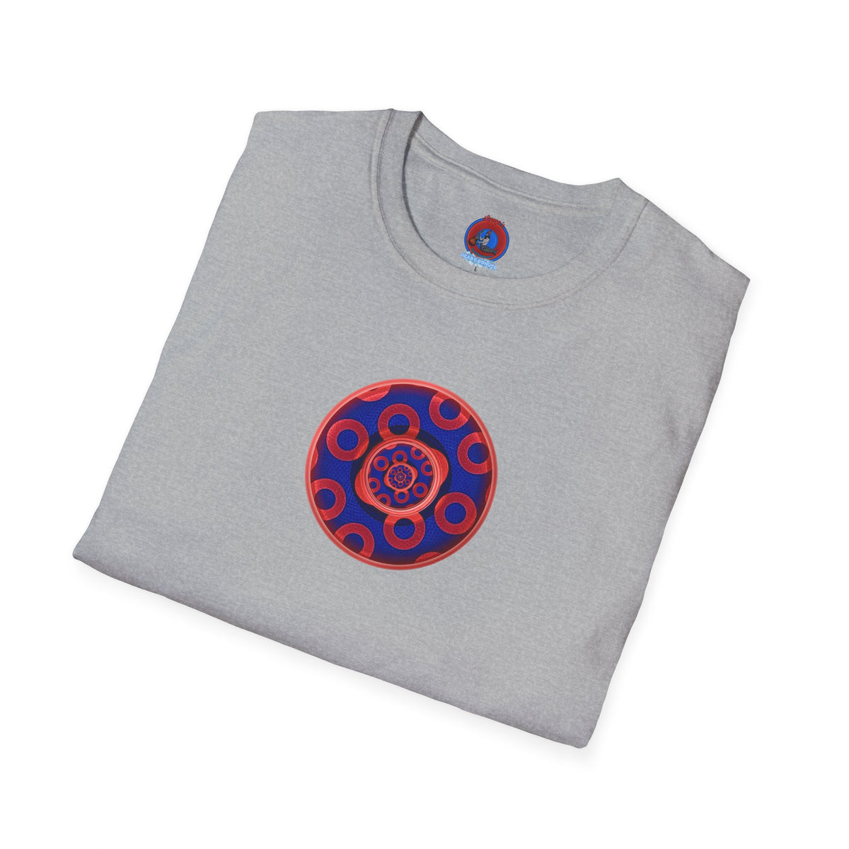Classic Donut Tee - Unisex Soft-Style - "Kaleidoscope Abyss of Donut" - paradoxical print - variant 2 - series 1.0 - donut vortex - red/blue