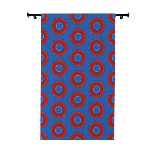 Lump's Heady Curtain w/Donuts - vivid red donut print - w/dark royal blue background - [*1 Piece / 50" x 84"]