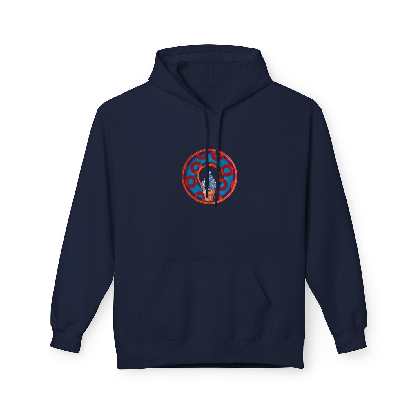 Fleece Harry Hoodies [Midweight Soft-style] - "We All Scream It's ICE Cream - YEMSG Donut" - blue/red rustic paradox donut