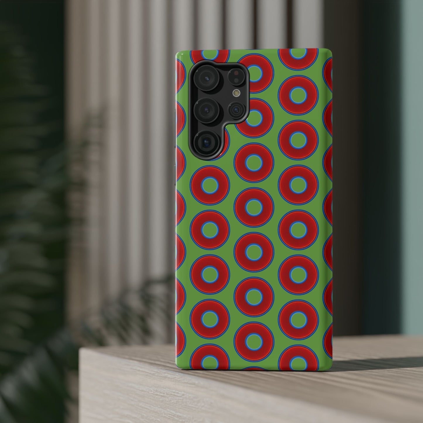 Impact-Resistant Lumpy Donut Case - red vivid donut print w/light green background