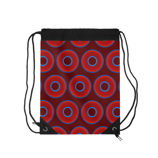 Lumpy Donut Drawstring Bag - red vivid donuts print w/dark red background