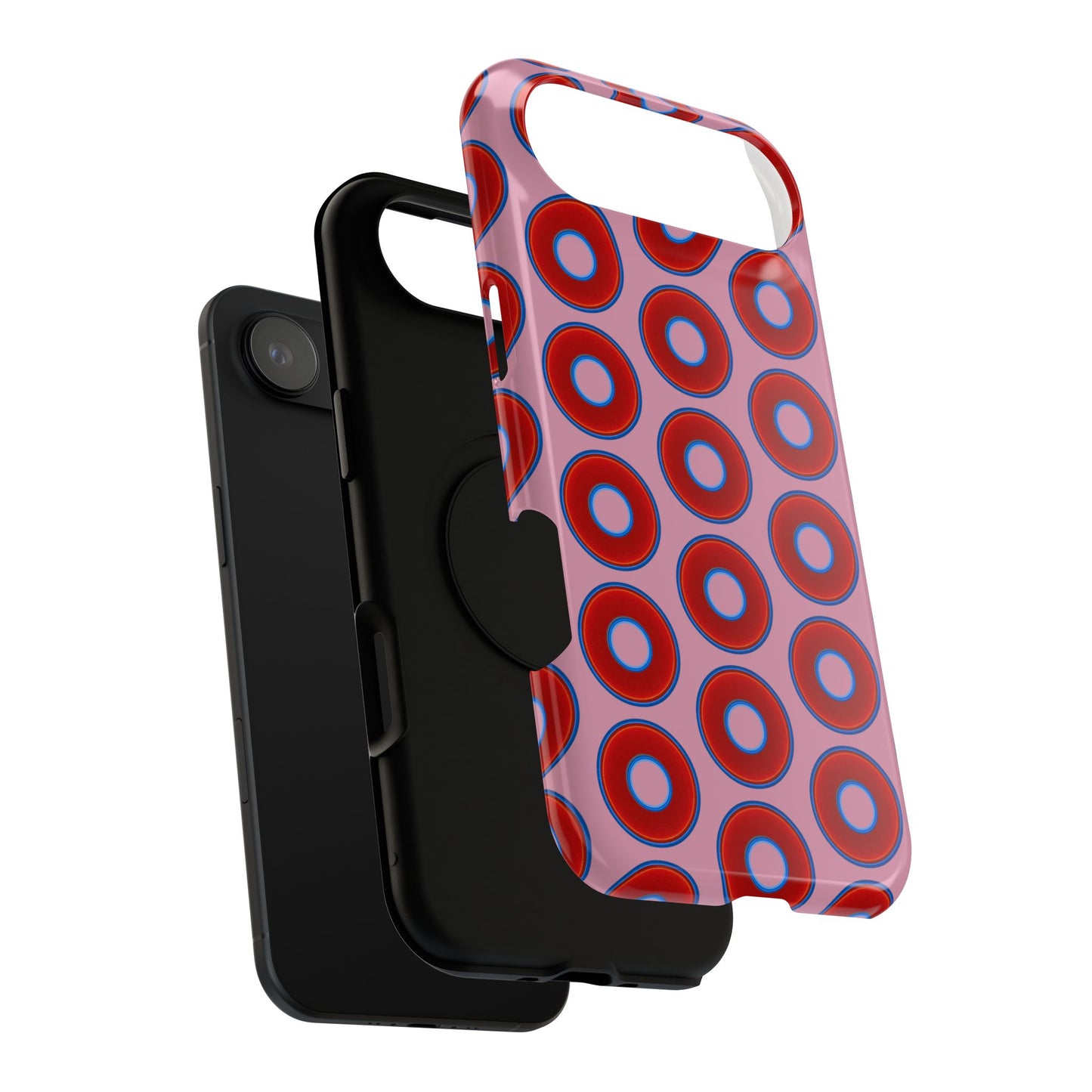 Impact-Resistant Lumpy Donut Case - red vivid donut print w/pale magenta background