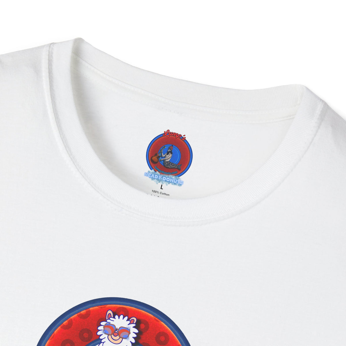 Classic Donut Tee - Unisex Soft-Style - "Medium Paced Llama Donut" - red/blue widemouthed paradox donut