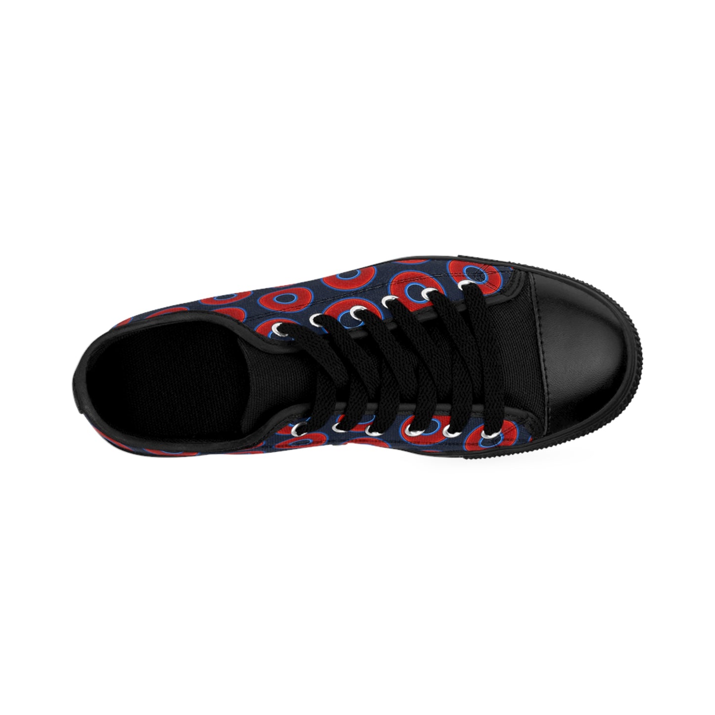 Men's Cushiony Convectors - Low Top - large red vivid donut print w/midnight teal blue elite background
