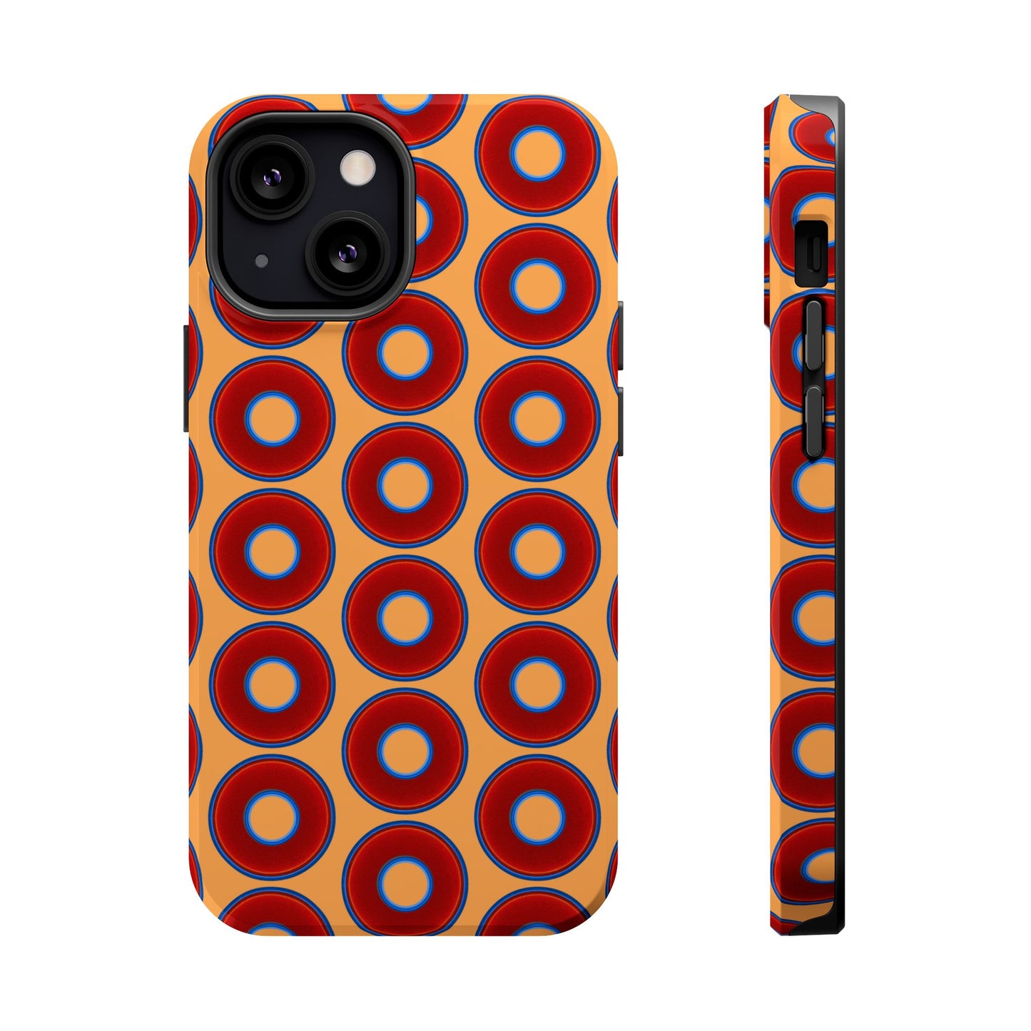 Magnetic Tough Donut Case - red vivid donut print w/creamsicle orange background