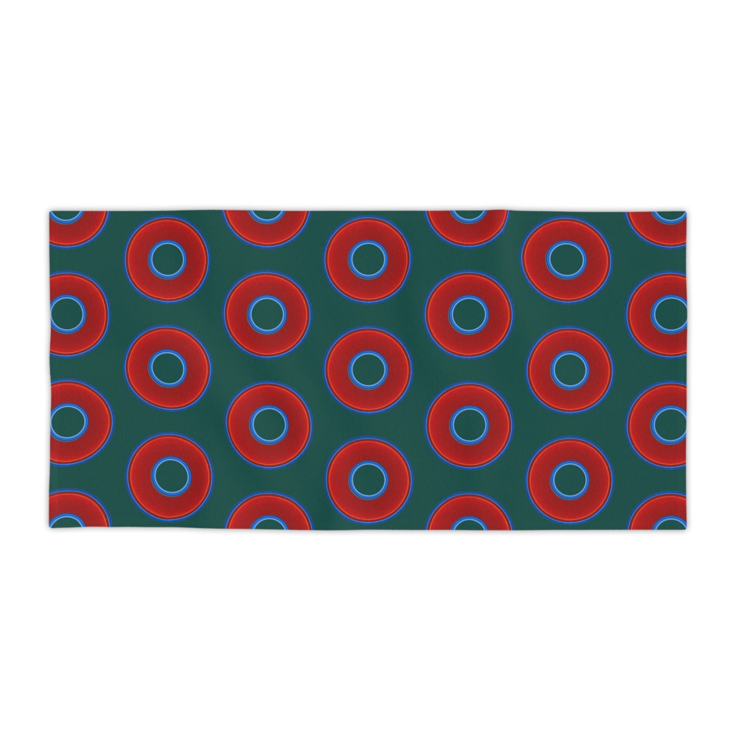 Lumpy Donut Towels - vivid red donuts w/dark Fenway green background