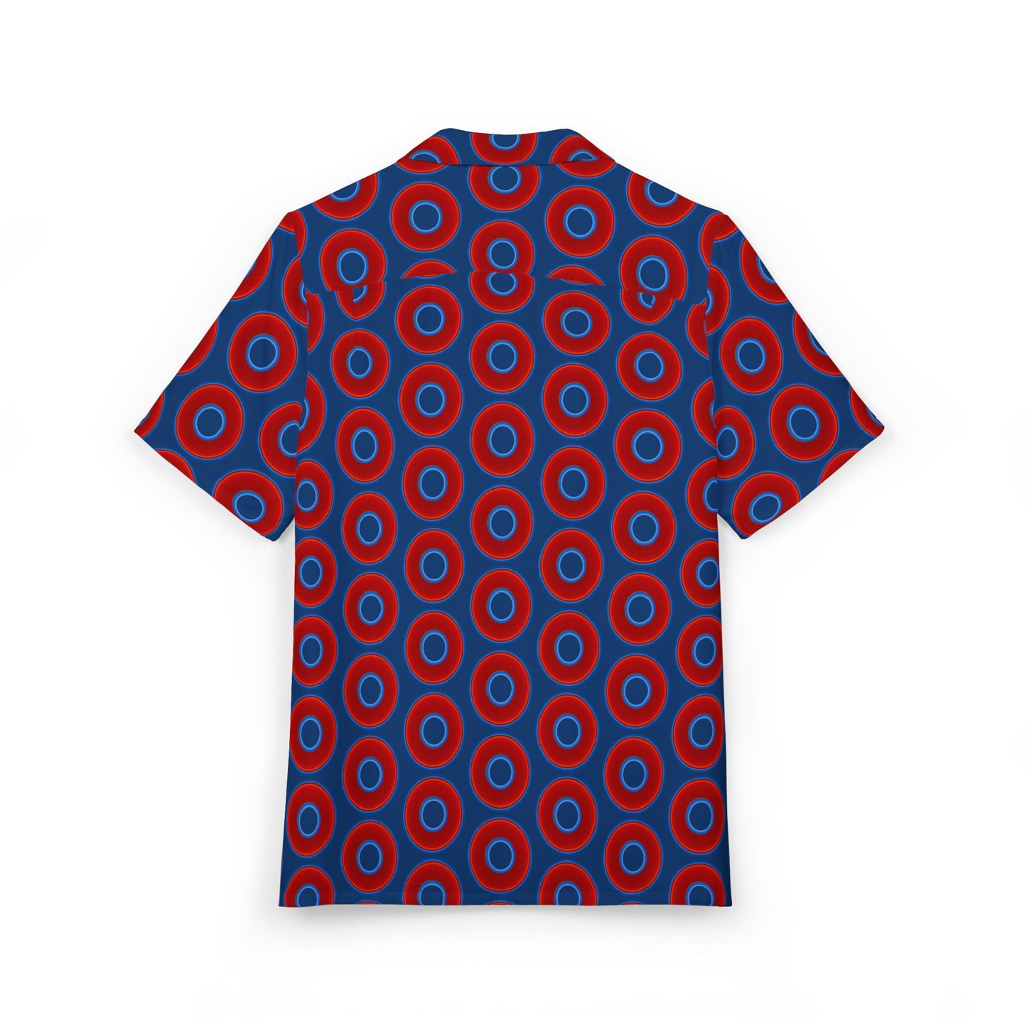 Wilson's 'Epic Hawaiian-Punch' Shirt - vivid red donut print w/Atlantic navy blue background [unisex]