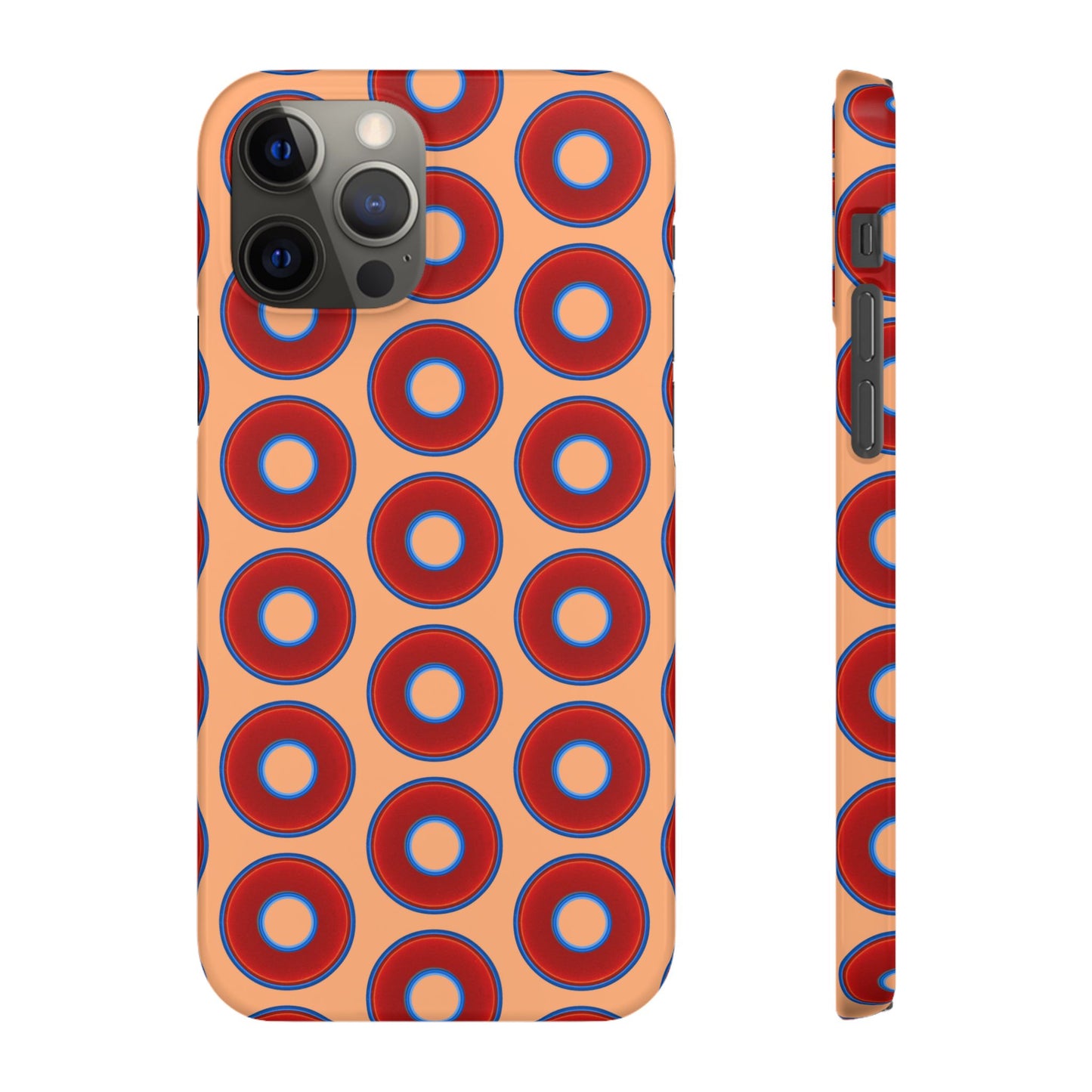 Lumpy Donut Snap Case - red vivid donut print w/peach background