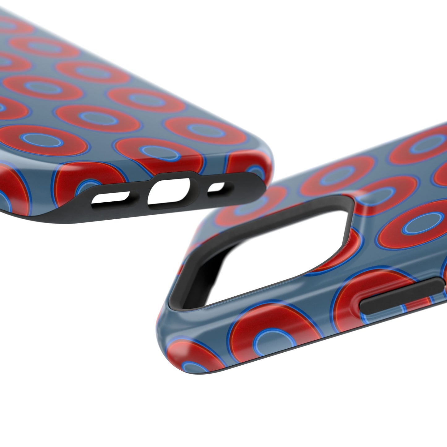 Impact-Resistant Lumpy Donut Case - red vivid donut print w/steel blue background