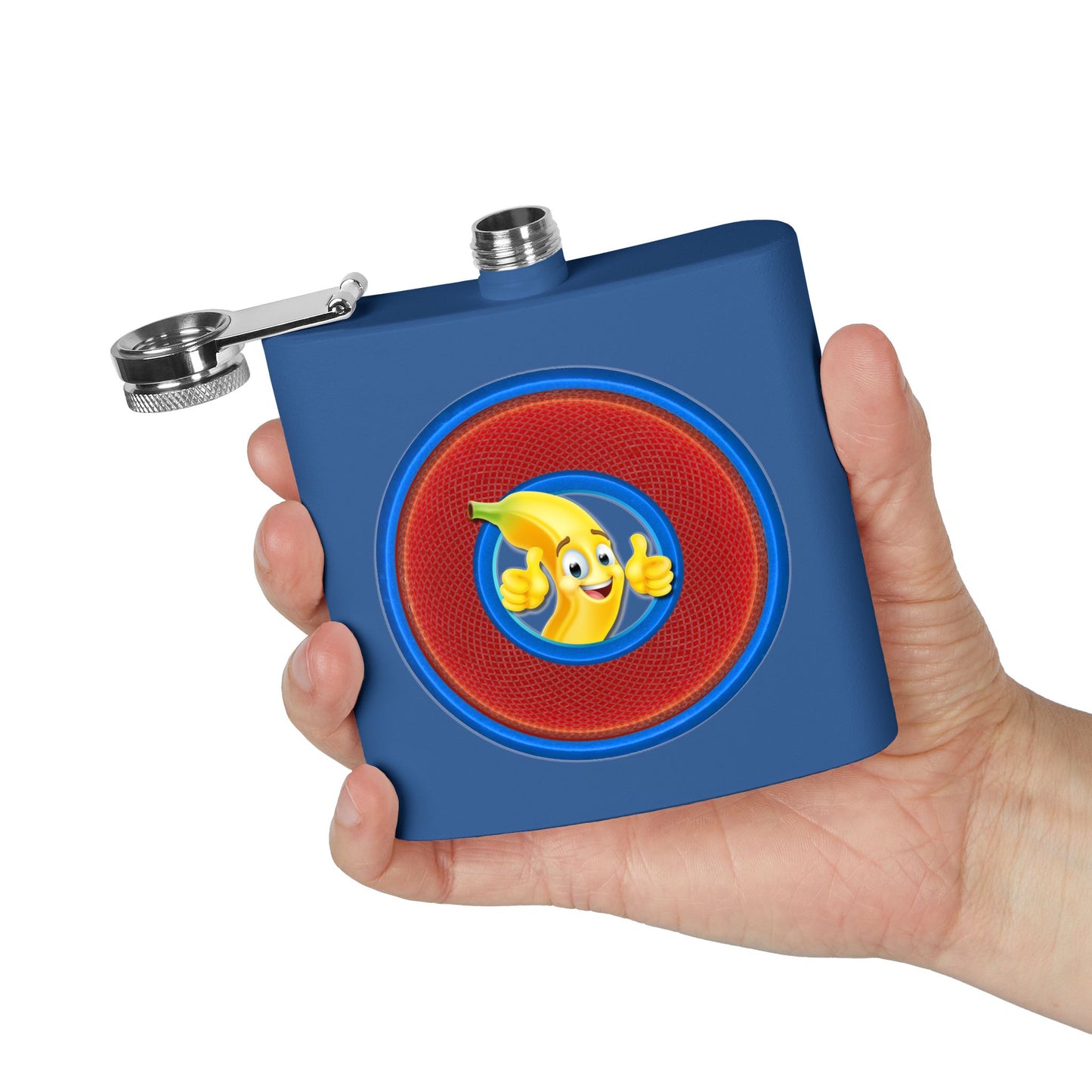 Lump's Donut Flask 6 oz -  "This Flask is Bananas" - red/blue rustic donut - [*w/your choice of 6 backgrounds]