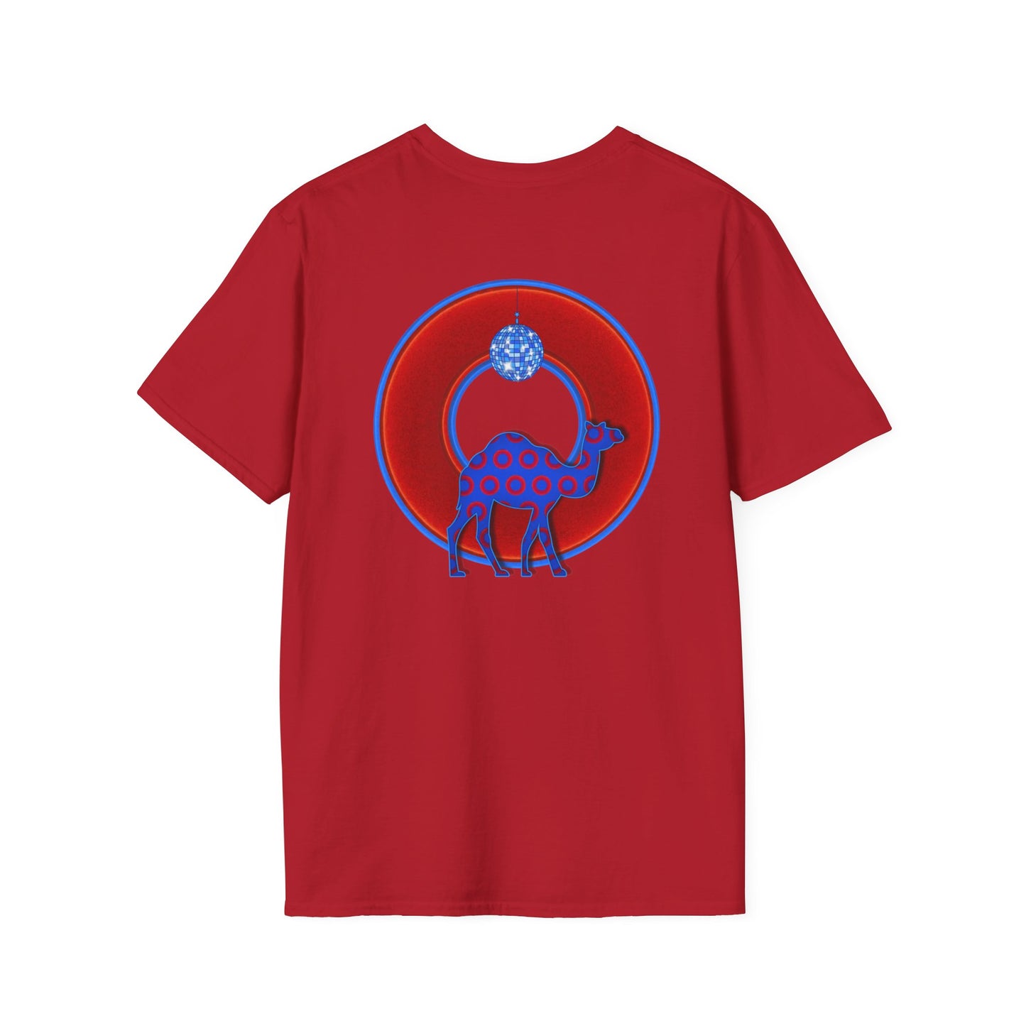 Classic Donut Tee - Unisex Soft-Style - "Joe Camel's Cool Disco Donut" - vivid red donut